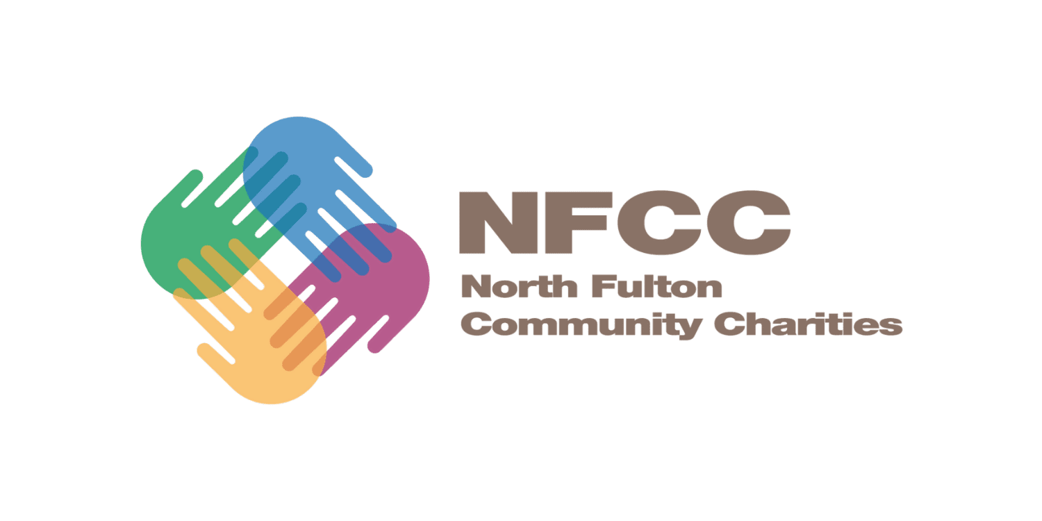 NFCC logo with multicolored hands forming a diamond shape, text "North Fulton Community Charities".